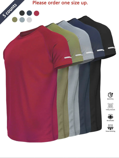 Reflective Sportswear T-Shirt, Breathable Quick-Dry Short Sleeve Crew Neck, Lightweight Men'S Athletic Tee, Fitness Shirt, Ideal for Outdoor Activities