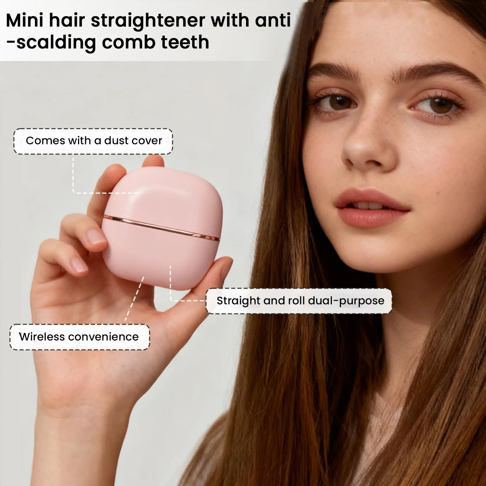 Wireless Hair Straightener Brush USB Rechargeable 30S Fast Heat 3 Temperature for Straight & Curly Hair Types Mini Travel Styler