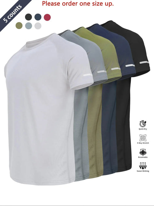 Reflective Sportswear T-Shirt, Breathable Quick-Dry Short Sleeve Crew Neck, Lightweight Men'S Athletic Tee, Fitness Shirt, Ideal for Outdoor Activities